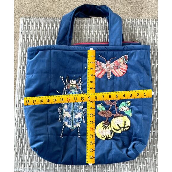 Beautiful NAV Blue Velvet Bead Embellishments Bag Library Sewing Tote - Picture 7 of 7